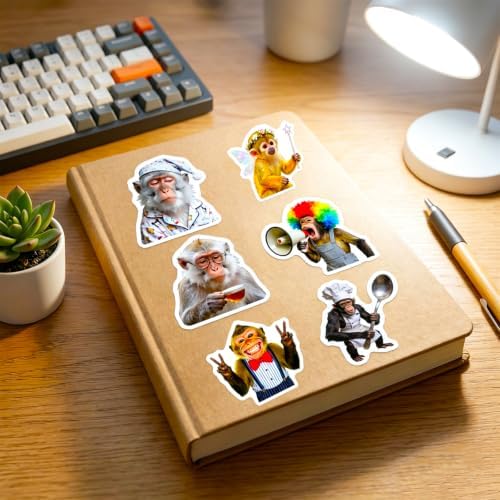 100Pcs Funny Animal Monkey Stickers for Water Bottles Laptop Luggage Computer Scrapbooking, Vinyl Waterproof Monkey Stickers for Teen Adult Girls Boys