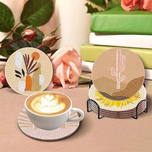 DOTSOPS 8 Pcs Landscape Diamond Painting Coasters with Holder for Beginners