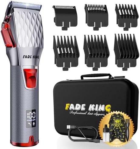 FADEKING® Professional Hair Clippers for Men - Cordless Hair Clippers, LCD Display Barber Clippers for Hair Cutting & Mens Grooming with Travel Case