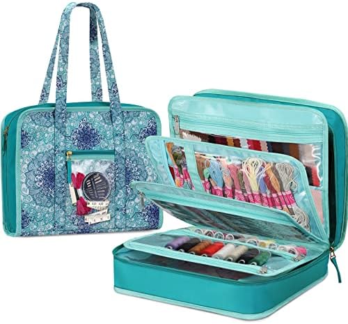 FINPAC Sewing and Craft Supplies Storage Tote Bag with Clear Pockets