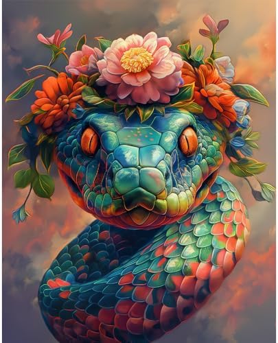Natuyalo Paint by Numbers for Adults - Colorful Snake and Flowers Paint by Number Kits on Canvas Without Frame, Animal DIY Acrylic Painting for Ideal Gift Home Wall Decor 16x20 Inch
