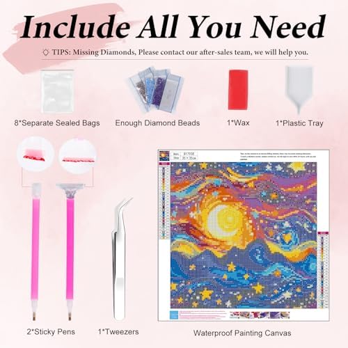 Yezavesu Starry Night Diamond Art Kits for Adults Beginners 14x14 Inch | Starry Sky Diamond Painting, DIY 5D Full Round Drill Gem Art, Stress Relief Craft Kits, Home Wall Decor Gift