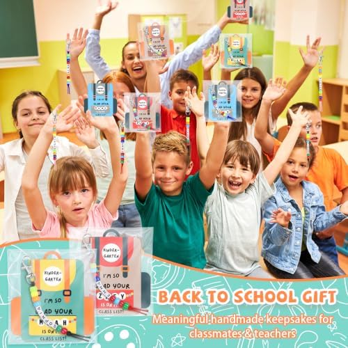24 Set Back to School Gifts Includes Keychain Making Kit with Gift Cards DIY Bead Crafts Adjustable Letter Beads Welcome First Day of School Student Teacher Supplies