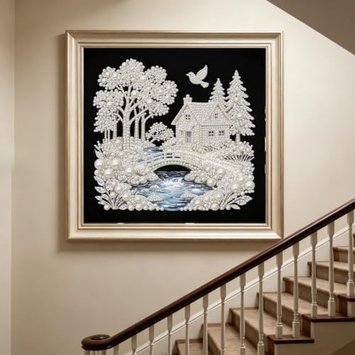 Pearl Cottage Riverside Diamond Painting Kits for Adults,5D Diamond Art
