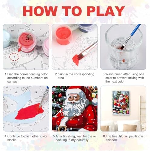 SENQAO Christmas Paint by Numbers for Adults Framed, Santa Claus Adults' Paint-by-Number Kits, Adult Paint by Number Kits on Canvas, Acrylic Number Painting for Home Decor, 8x12inch