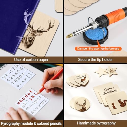 Wood Burning Kit with Digital LCD Display, 100W Fast Heating Pyrography Tool Set, Adjustable 392–932°F Temperature, 29 Tips, Stencils, Colored Pencils & Wood Pieces for Beginners and Professionals