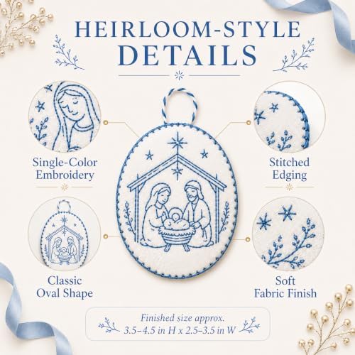 Beginner-Friendly DIY Heirloom Oval Embroidery Ornament Kit Collection, Christmas Embroidery Kit, Threads & Tools, Complete Craft Kits for Adults, Xmas Tree Hanging Decor (Baking)