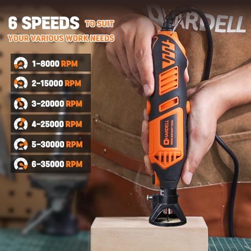 HARDELL 180W Corded Rotary Tool Kit 6 Variable Speeds with Flex Shaft | 8000-35000RPM 153pcs Accessories Kit for Sanding, Polishing, Cutting, Engraving,Carving, DIY Crafts