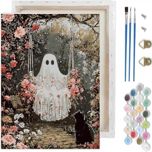 Halloween Paint by Numbers Kit for Adults-Ghost,DIY Oil Painting 10x12In
