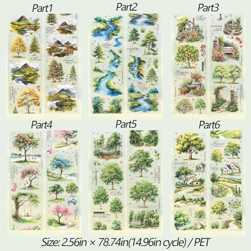 PET Tape Stickers for Journaling Supplies,Plants Stickers for Scrapbooking