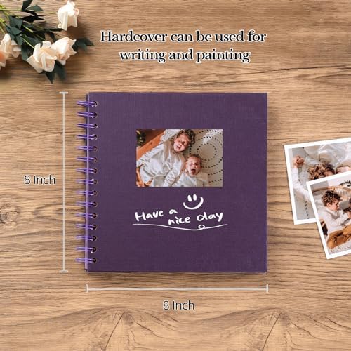 potricher 8 x 8 Inch DIY Scrapbook Album 40 Pages with Kraft Paper, Purple | Thick Kraft Paper Scrap Book Photo Albums, Memory Book for Wedding, Anniversary, Baby, Family, Travel, DIY Projects