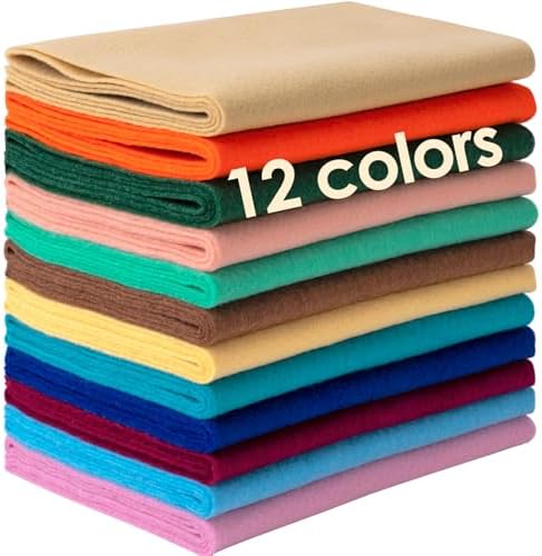 XSEINO 12 Rolls 8"x35" 1.4mm Thick Soft Felt Fabric Sheet 12 Assorted Vintage Series Colors Felt Pack for DIY Craft Sewing Squares Nonwoven Patchwork