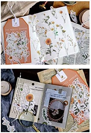 Vintage Natural Stickers, 45Pcs Daisy Vinyl Decorative Retro Adhesive Watercolor Aesthetic Trendy for Scrapbook Album DIY Craft Daily Planner