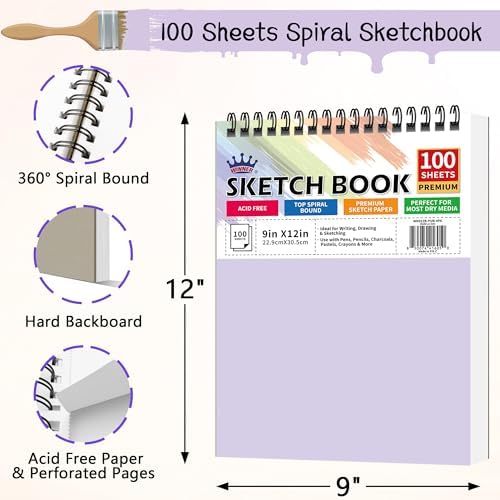 WINNER 9" x 12" Sketch Book 4 Pack, 400 Sheets Spiral Bound Art Sketchbook, 68lb/100gsm White Acid Free Drawing Pad, Sketching Drawing Writing Sketch Pad for Kids, Adults, Art Supplies for School