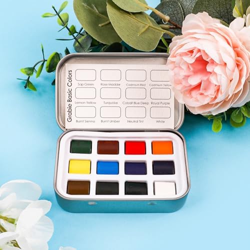 Grabie 12 Color Travel Watercolor Paint Set, Pocket Palette, Essential