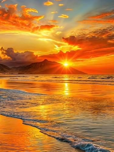 RYMILIE Sunset Diamond Art Kits for Adults Diamond Painting Kit 12x16in | 5D Beach Scenery Diamond Art Painting Kit for Beginners, DIY Full Round Drill Gem Art Crafts for Home Wall Decor Gift