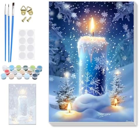 SENQAO Christmas Paint by Numbers for Adults Framed, Christmas Candles Adults' Paint-by-Number Kits, Adult Paint by Number Kits on Canvas, Acrylic Number Painting for Home Decor, 8x12inch