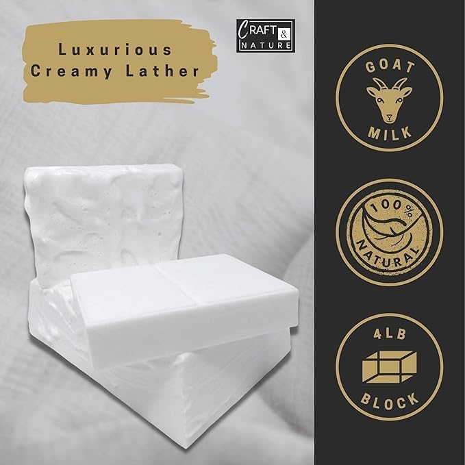 Craft & Nature 4 LB All Natural Clear Moisturizing Glycerin Melt And Pour Soap Base for Soap Making (4 Pound (Pack of 1), Goat Milk (Unscented))