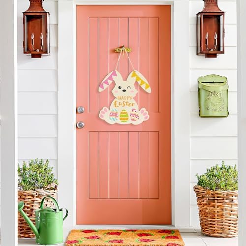 Large Size 12" Wooden DIY Blank Unfinished Round Wood Discs Ornament Happy Easter Bunny Door Sign Door Hanging Sign Plaque Crafts Hanging Decorations 3PCS