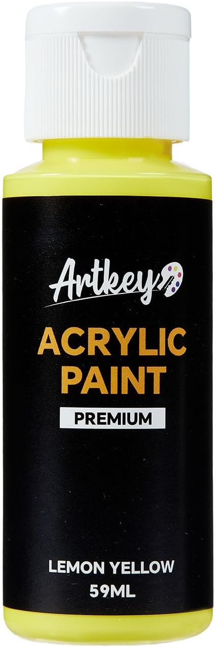 Artkey Lemon Yellow Acrylic Paint - 2oz/59ml Acrylic Paints Professional Artists Painting Kit for Canvases Fabric Rock Leather Easter Egg Wood Ceramic Glass Art Craft Painting
