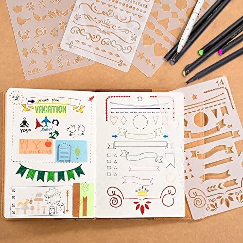 30 PCS Journal Stencils, Planner Stencils for Junk Journal Notebook Diary Scrapbook DIY Drawing Template Journal Stencil 4x7 Inch