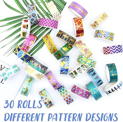 30 Rolls Gold Foil Washi Tape - 15mm Wide Cute Masking Tape for Scrapbook, Bullet Journal, Planner, Arts & Crafts