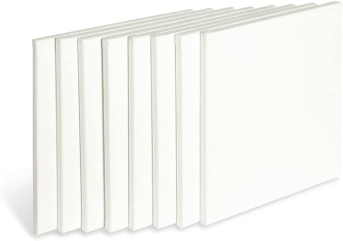 KINGART 804-8 White Stretched Canvas, 100% Cotton, Gesso Primed, for Acrylic, Oil & Mixed Media, 12" x 12", Pack of 8
