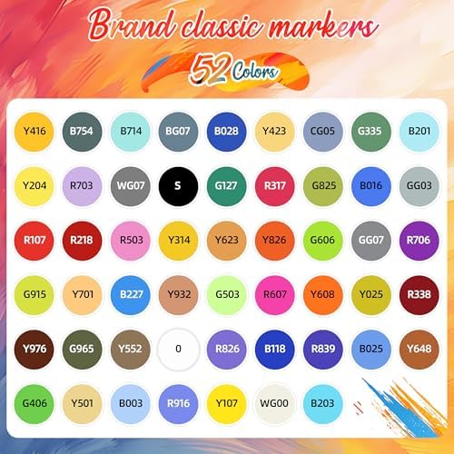 Caliart 52 Colors Alcohol Markers Dual Tip, Fine & Chisel Permanent Pens | Art Markers for Adult Coloring Books No Bleeding, Beginners Artists Drawing Sketch Illustration Painting Art Supplies Gift