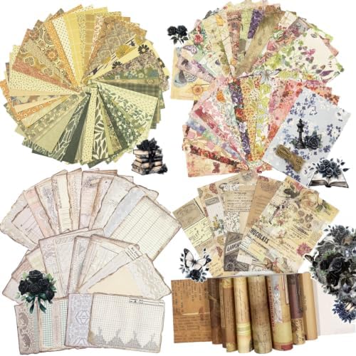 380 Sheets Vintage Scrapbook Paper Pack with Black Rose PET Stickers