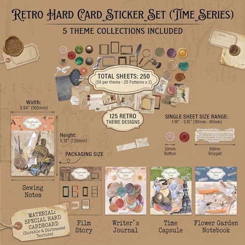 250PCS Vintage Scrapbook Stickers Kit, Ephemera for Junk Journal Supplies