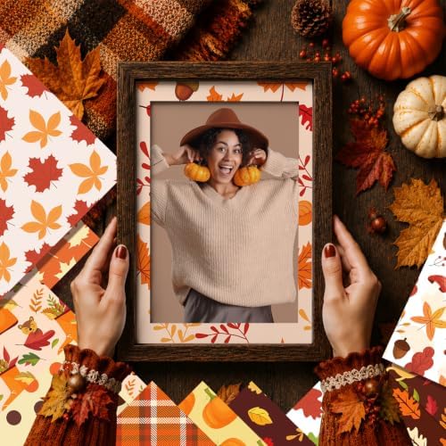 Konsait 24 Sheets Double Sided Autumn Pattern Paper, 5.9 x 5.9 Inch Different Designs Cozy Fall Harvest Geometric Decorative Paper for Junk Journal Scrapbook Thanksgiving DIY Crafts
