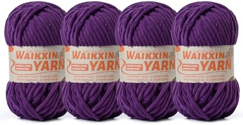 （4 Deep Purple） 4 Pack Super Soft Fuzzy Chenille Chunky Yarn for Crocheting, 400g (350yds) Velvet Fluffy Amigurumi Yarn for Hand Knitting Baby Blankets Weaving Craft
