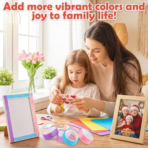 TIESOME 12 Rolls Glitter Washi Tape Set, 15mm Macaron Cute Colored Masking Tape, Decorative Masking Tapes for DIY, Scrapbook, Journal, Gift Wrapping, Crafts