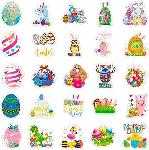200Pcs Easter Stickers for Water Bottles, Easter Egg Bunny Stickers for Kids Teens Girls Adults, Vinyl Waterproof Sticker for Laptop, Phone
