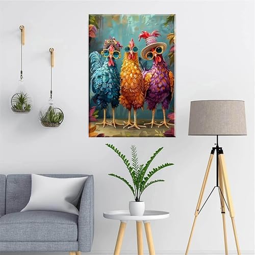 Hestarcul Framed Paint by Numbers Kit for Adults,Painting by Numbers Kits with Framed on Canva for Beginner,DIY Watercolor Oil Painting Frame for Birthday Gift Decor for Home Wall. (chicken1)