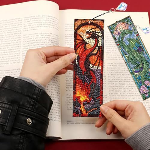 Mandun 4 Pcs Dragon Diamond Painting Bookmark Kits, Special Shaped Diamond Art Bookmarks with Pendant, DIY Dragon Diamond Art Bookmarks with Tassels Crafts Gifts Supplies