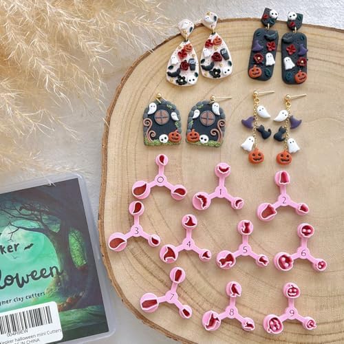 Keoker Mini Polymer Clay Cutters Halloween, 10 Shapes Halloween Clay Cutters for Polymer Clay Jewelry 3 Sizes(Micro. Mini, Small), Decoration to Make Halloween Earrings
