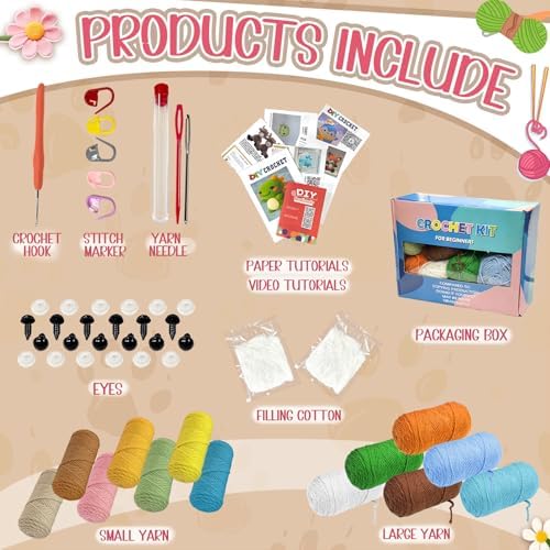 6PCS Crochet Kit for Beginners with Video Tutorial DIY Crochet Animals