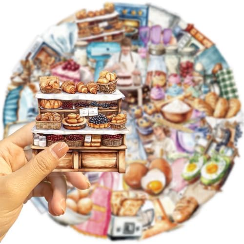50 Pcs PET Transparent Baking Stickers, Waterproof Vinyl Bakery-Themed Decals for Laptop Skateboard Luggage, Watercolor Baking Supplies Stickers Gift for Kids Teens Adults(Baking)