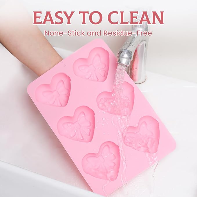 SJ Heart Bow Silicone Mold Set, 2-Pack 6-Cavity Craft Molds | For Crafts, Plaster, Soap Making, Chocolate & Wax Melts, Food Grade Silicone, Easy Release, Reusable