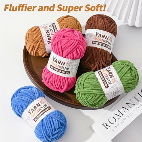 Soft Chenille Yarn for Crocheting, Fluffy Chunky Crochet Yarn for Baby Blanket, (1.76oz/65.6yds) Fuzzy Velvet Yarn for Amigurumi&DIY Puzzle、Crafts、Scarf(Blue)