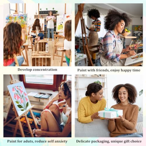 4 Pack Easy Flowers Framed Paint by Numbers Kit for Adults, 10x12 inch