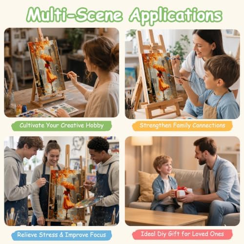 Spandrel Autumn Lady Framed Paint by Numbers Kit for Adult, Adult Paint by Number Kits on Canvas Street Scene, DIY Acrylic Oil Thanksgiving Painting by Numbers for Home Wall Decor, 8x12in