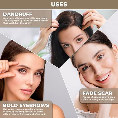 USDA Organic Castor - Cold-Pressed, Hexane-Free, Pure & Natural for Hair, Skin, Face, Eyebrows & Eyelashes - Glass Bottle, Carrier for Essential Oils Mixing, Laxative, 1 Fl Oz
