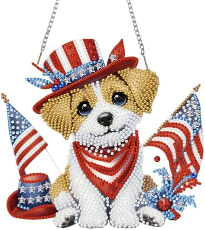 BAWKENTON Independence Day Hanging Diamonds Art kit for Adult, DIY Diamonds Painting Art Kit, Acrylic Diamonds Painting Suncatcher Board Kit Ornament, Special Crystal Diamond Hanging Ornament