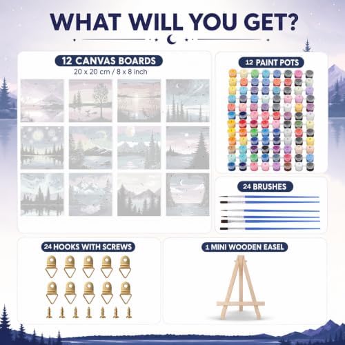 Patelai 12 Pack Landscape Paint by Numbers Kit for Adults Beginner, 8 x 8''