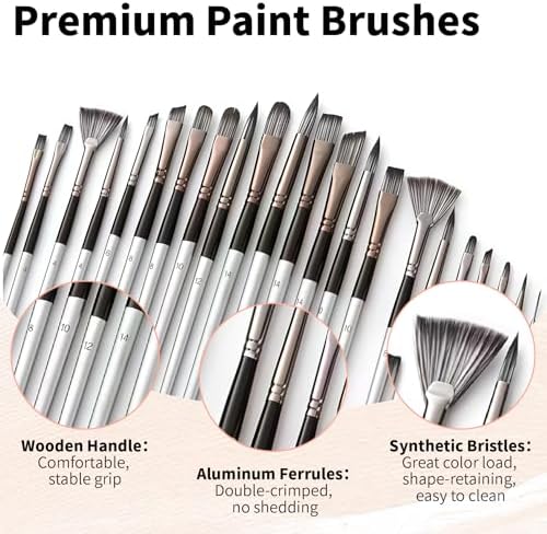 25pcs Paint Brush Set, Professional Artist Paint Brushes for Acrylic Painting, Oil, Watercolor, Gouache, with Paint Spatula and Cloth Roll - Art Supplies for Artists and Beginners