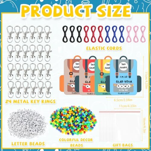 Gosodeny 24 Set Back to School Gifts Includes Keychain Making Kit with Gift Cards DIY Bead Crafts Adjustable Letter Beads Welcome First Day of School Student Teacher Supplies