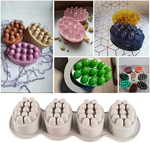 Silicone Soap Mold, 4 Cavity Oval Massage Soap Mould Cookie Chocolate Cake Mold Tray for DIY Homemade Craft (Gray)