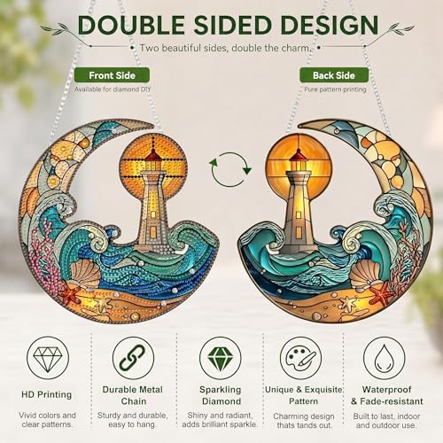 HMZephitiquc Beach Hanging Diamond Art Kits for Adults, Special Shaped Crystal Diamond Painting Suncatchers, 5D Gem Art for Adults, Sun Catchers DIY Craft Kits for Gift Home Decor